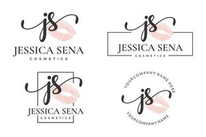 Initial letter JS J logo for lip, kiss, lipstick, makeup vector design collection