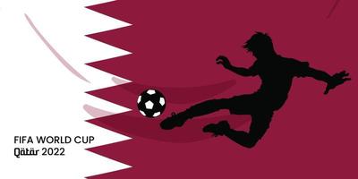 copa mundial de la fifa con jugador de fútbol en la bandera de qatar. organización internacional de fútbol en qatar. vector