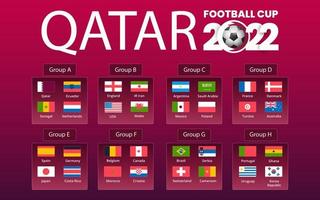 sumatera del sur, indonesia, 21-11-2022, mesa vectorial de la etapa final del torneo de la copa mundial de la fifa 2022 en qatar. todos los equipos con íconos de banderas nacionales. modelo vector
