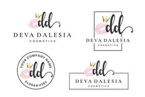 letra inicial dd d logo para labio, beso, lápiz labial, colección de diseño de vectores de maquillaje