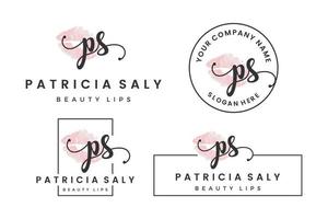 Initial letter PS P logo for lip, kiss, lipstick, makeup vector design collection