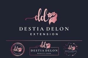 Initial letter DD D logo feminine for woman face and beauty, silhouette vector design collection