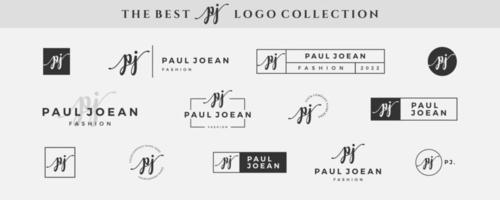 Monograma inicial simple del logotipo pj p en negro para belleza, moda, colección de diseño de fotografía vector