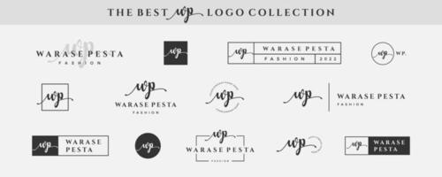 Initial simple letter WP W logo monogram on black for beauty, fashion, photography design collection vector
