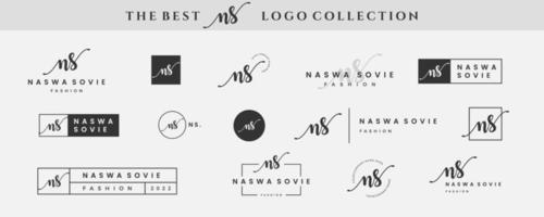 Initial simple letter NS N logo monogram on black for beauty, fashion, photography design collection vector