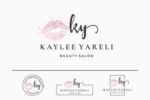 logotipo inicial de la letra ky k para labios, besos, pintalabios, colección de diseño de vectores de maquillaje