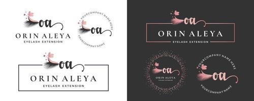 Initial letter OA O lash, Eyebrow, Lashes, eyelash extension logo design collection for Branding vector