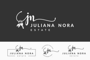 Initial letter JN J logo real estate. Home, house, realtor, property, building vector design collection