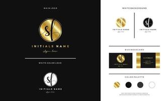 Circle Golden letter SF S F Initial logo design with handwriting style template vector