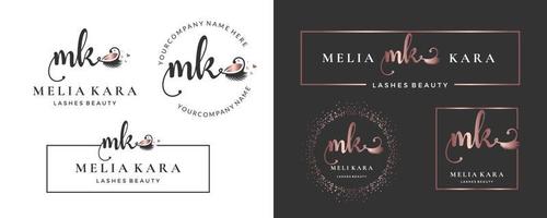 Initial letter MK M lash, Eyebrow, Lashes, eyelash extension logo design collection for Branding vector