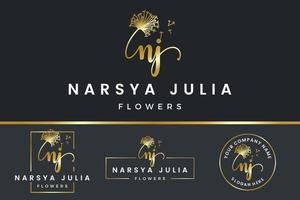 Initial letter NJ N logo flower, leaf and beauty. Floral and botanical design template collection vector