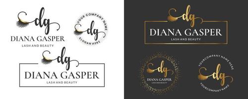 Initial letter DG D lash, Eyebrow, Lashes, eyelash extension logo design collection for Branding vector