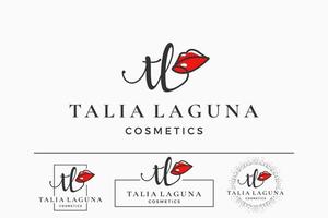 letra inicial tl t logo para labio, beso, lápiz labial, colección de diseño de vectores de maquillaje