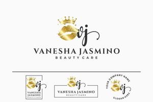 Initial letter VJ V logo for lip, kiss, lipstick, makeup vector design collection