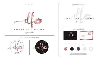 handwriting letter DF D F Initial logo template for lipstick kiss or makeup vector