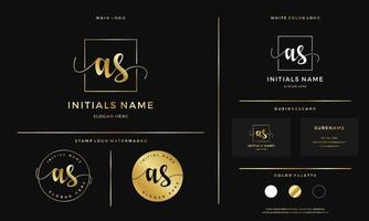 golden Initial AS letter A S handwriting logo design line square vector