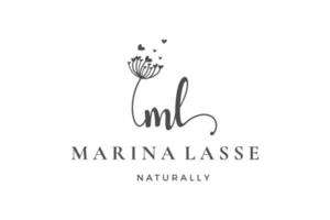 Initial letter ML M logo flower, leaf and beauty. Floral and botanical design template collection vector