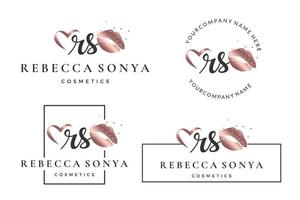 logotipo inicial de la letra rs r para labios, besos, pintalabios, colección de diseño de vectores de maquillaje