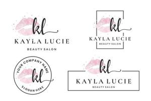 logotipo de letra inicial kl k para labio, beso, lápiz labial, colección de diseño de vectores de maquillaje