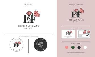 handwriting letter EF E F initial logo design with roses for beauty or botanical. vector