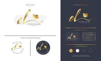 handwriting initial of letter EL E L logo design with butterfly. vector