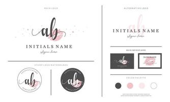 letter AB A B Initial handwriting logo template with lipstick kiss or makeup vector