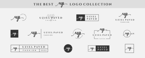 Initial simple letter UP U logo monogram on black for beauty, fashion, photography design collection vector