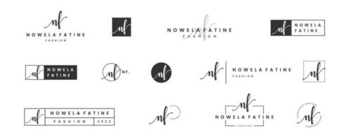 Initial simple letter NF N logo monogram on black for beauty, fashion, photography design collection vector
