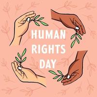 dibujado a mano ilustración del día de los derechos humanos con mano sosteniendo hojas vector