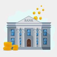 flat design bank building with gold coins vector