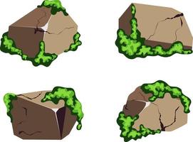 Collection of stones of various shapes and moss.Coastal pebbles,cobblestones,gravel,minerals and geological formations.Rock fragments,boulders and building material. vector