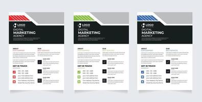 diseño de plantilla de volante corporativo moderno y profesional. promoción empresarial de servicios, diseño de afiches de marketing con el logotipo y el icono de la empresa. banner web digital con forma geométrica abstracta vector