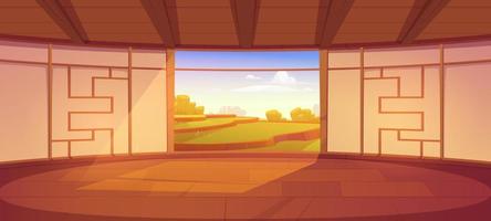 Dojo room, japanese style interior for meditation vector