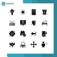 16 User Interface Solid Glyph Pack of modern Signs and Symbols of computer contact console book mixer Editable Vector Design Elements