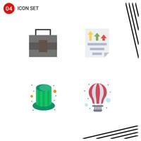 User Interface Pack of 4 Basic Flat Icons of briefcase hat data paper cap Editable Vector Design Elements