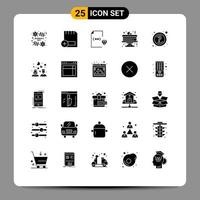 Pack of 25 creative Solid Glyphs of help celebration hardware cake document Editable Vector Design Elements