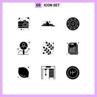 Mobile Interface Solid Glyph Set of 9 Pictograms of leaves success donut analytics male Editable Vector Design Elements