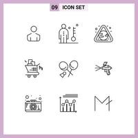 Universal Icon Symbols Group of 9 Modern Outlines of racket shopping earth seo cart Editable Vector Design Elements
