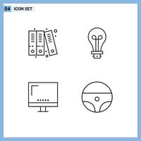 Set of 4 Modern UI Icons Symbols Signs for archive electronic bulb light monitor Editable Vector Design Elements