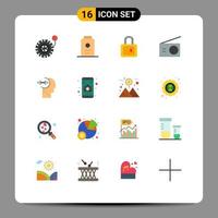 Pictogram Set of 16 Simple Flat Colors of head brian school training home Editable Pack of Creative Vector Design Elements