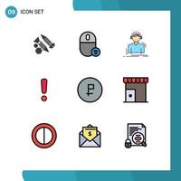 Pictogram Set of 9 Simple Filledline Flat Colors of warning alert hardware music listen Editable Vector Design Elements