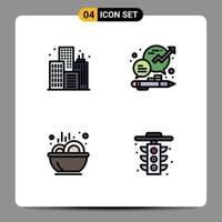 Group of 4 Modern Filledline Flat Colors Set for city food business management stew Editable Vector Design Elements