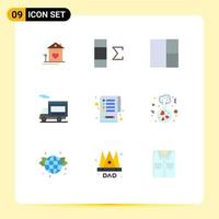 Mobile Interface Flat Color Set of 9 Pictograms of flask clipboard grid checklist van Editable Vector Design Elements