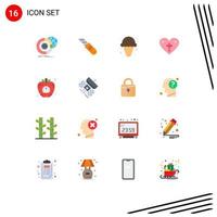 Modern Set of 16 Flat Colors Pictograph of loves love cutter heart cream Editable Pack of Creative Vector Design Elements