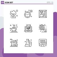 Universal Icon Symbols Group of 9 Modern Outlines of sales analytics heart grill bbq Editable Vector Design Elements