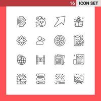 Modern Set of 16 Outlines Pictograph of disease solidarity scary up rocket Editable Vector Design Elements