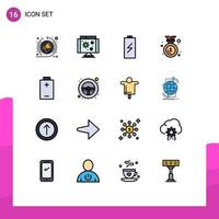 User Interface Pack of 16 Basic Flat Color Filled Lines of electric medal charge emblem award Editable Creative Vector Design Elements