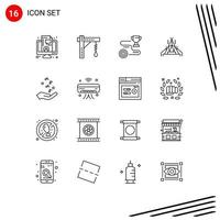 Set of 16 Commercial Outlines pack for fist tent light camp path Editable Vector Design Elements