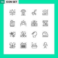 Pictogram Set of 16 Simple Outlines of location fire animal bell alarm Editable Vector Design Elements