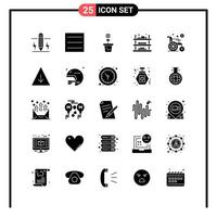 conjunto de 25 iconos de estilo sólido para web y símbolos de glifos móviles para imprimir signos de iconos sólidos aislados en fondo blanco conjunto de 25 iconos fondo de vector de icono negro creativo